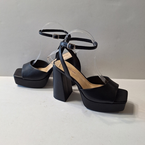 Modatope Black Y2K Bohemian Ankle Strap Chunky Platform Chunky Heels Size 7 - Picture 12 of 14